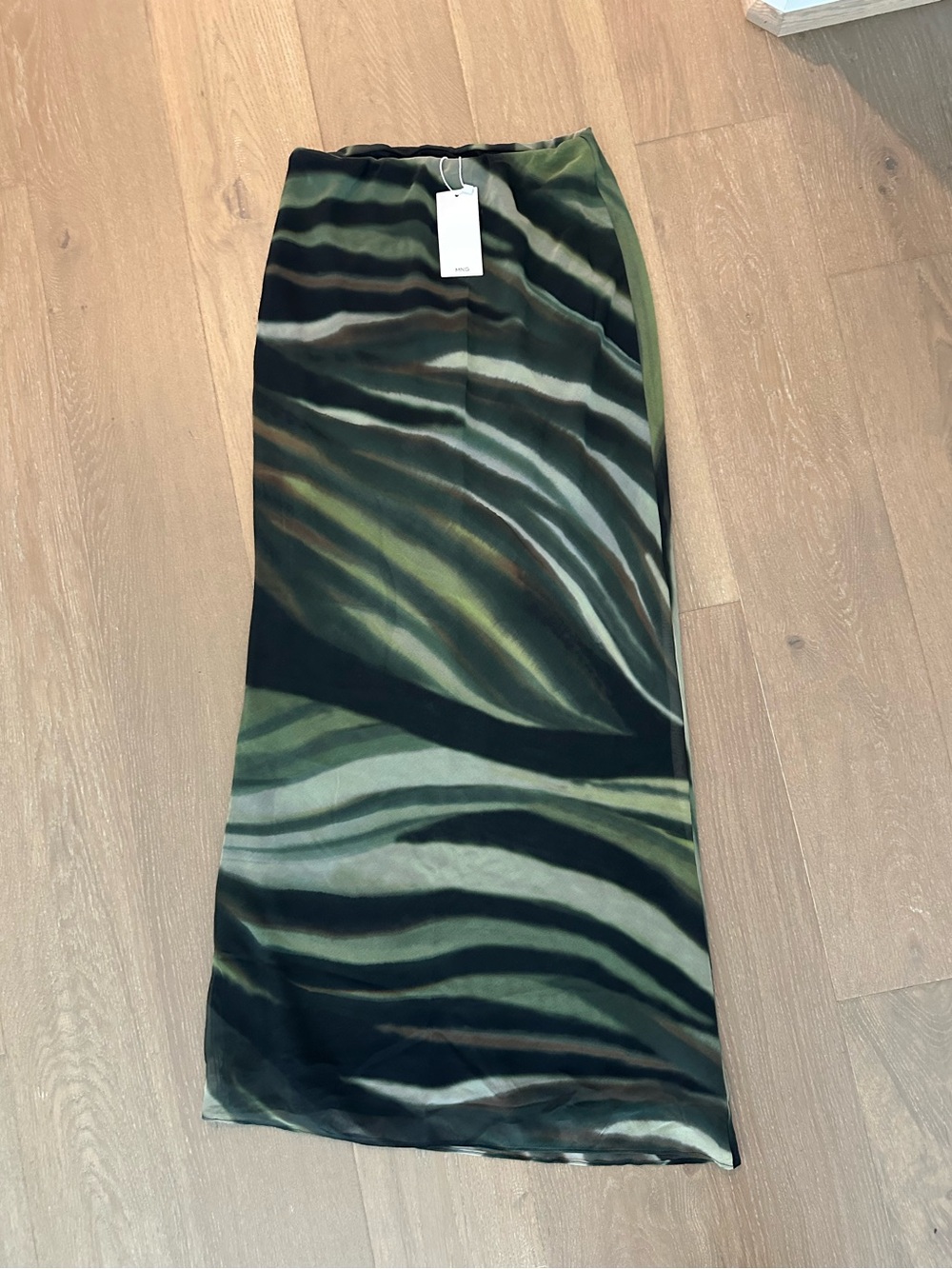 Mango Olive & Black Zebra-Print Maxi Skirt
